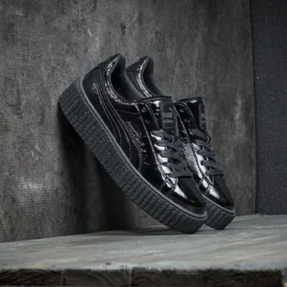 PUMA X Fenty Rihanna Creeper Wrinkled Patent Womens Trainers Black - Size: 6